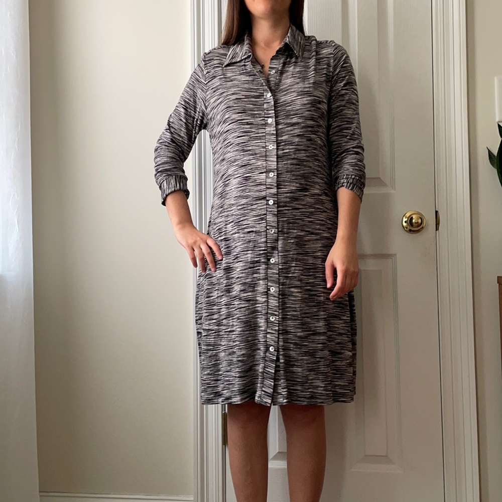 Comfy USA Long Sleeve Button Down Shirt Dress Grey Medium